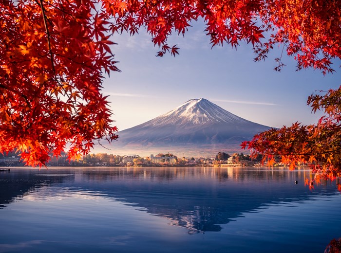 Mount Fuji in Japan with lake view 